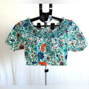 Loretta Caponi | Florinda Puff Sleeve Cropped Top